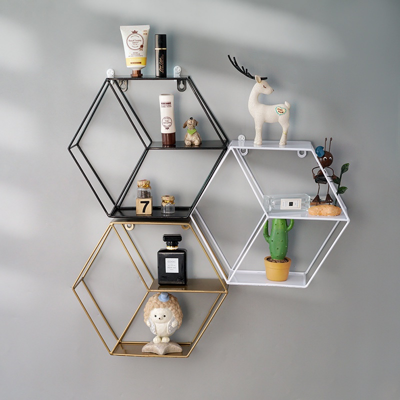 Kệ sắt Treo Tường đựng đồ Kiểu Bắc Âu Đồ SG.DECOR đồ Trang Trí Phòng Ngủ Phòng kháchTường tiện dụng kệ tròn lục giác