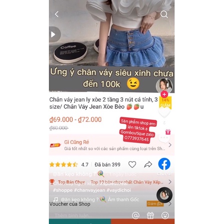 Chân váy jean ly xòe 2 tầng 3 nút cá tính, gomboutique77 3 size/ Chân Váy Jean Xòe Bèo