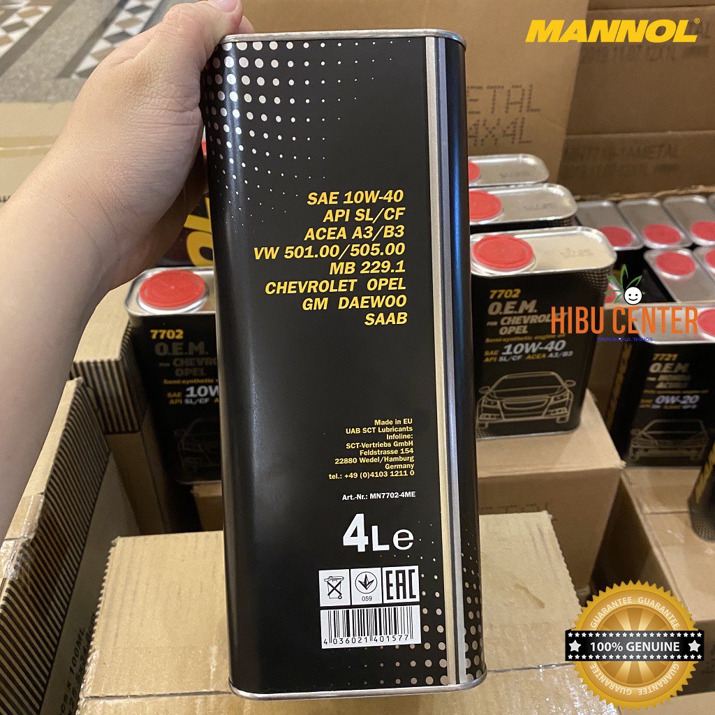 Nhớt MANNOL 10W-40 SL/CF O.E.M Cho Xe Chevrolet, Opel 7702 – 4L Hàng Đức Cao Cấp Chính Hãng – HIBUCENTER