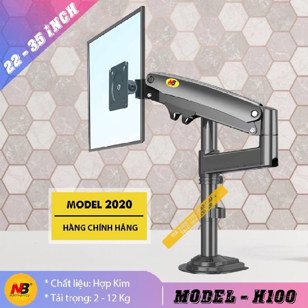 Giá Treo Màn Hình NB H100 22 - 35 Inch - Tay Treo Màn Hình Máy Tính Gắn Bàn Xoay 360 Độ.
