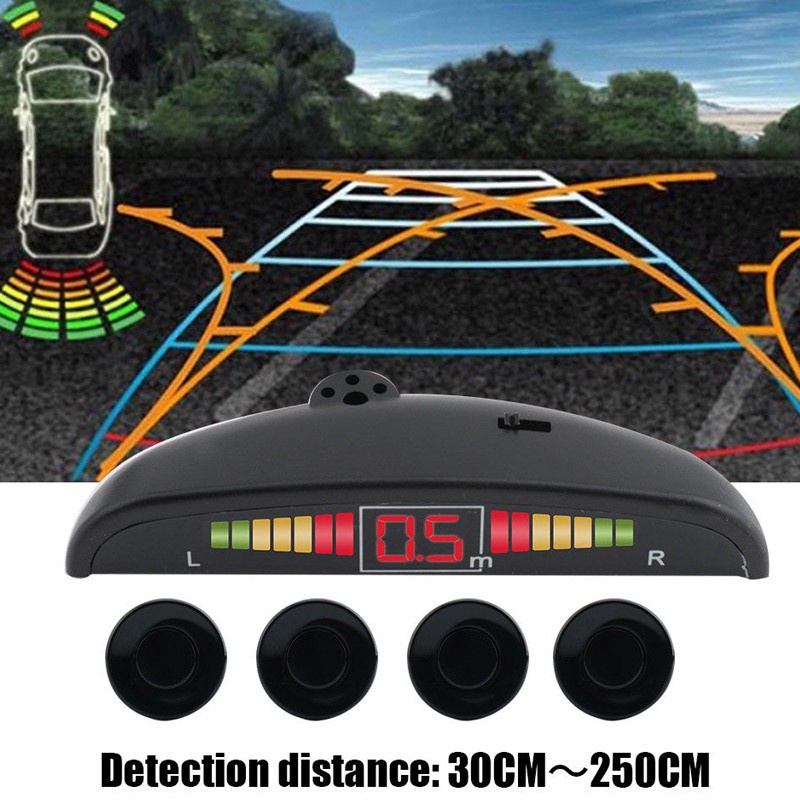 Auto Reverse Radar Black 4 Parking Sensors Universal Car Reverse Radar LED Display 4 Parking Sensors Portable