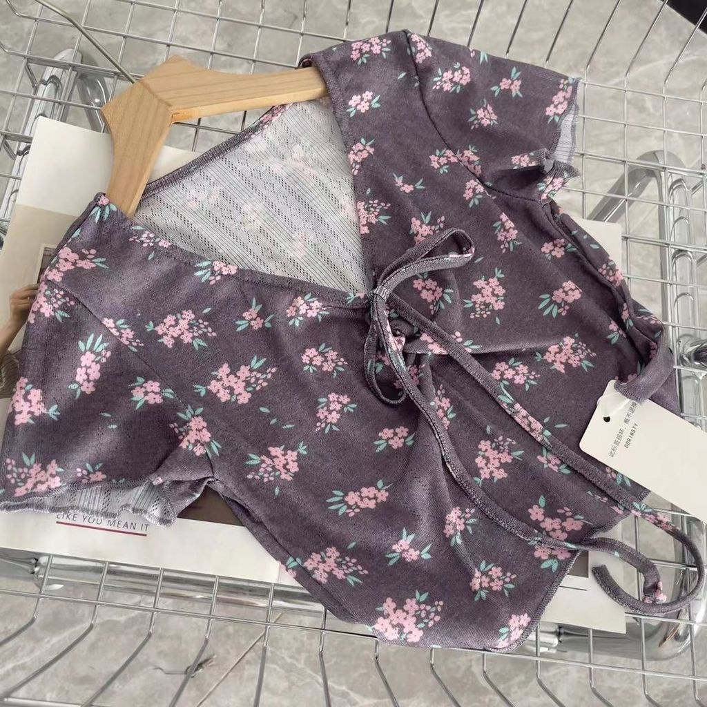 Áo Cardigan Tay Ngắn Dáng Ôm In Họa Tiết Hoa Nhỏ Xinh Xắn Thời Trang Mùa Hè Cho Nữ