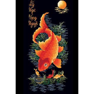 Tranh đính đá LÝ NGƯ VỌNG NGUYỆT 38x76cm chưa đính 77583