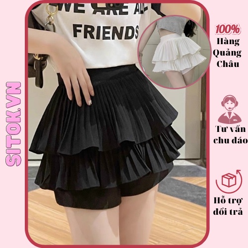 Chân váy xếp ly ngắn 2 tầng xòe kèm quần bên trong hàng Quảng Châu màu trắng đen nâu