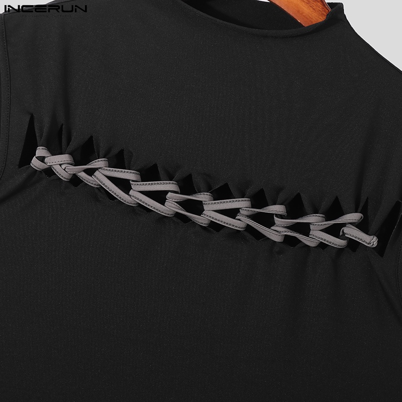 Áo sát nách INCERUN màu đen thiết kế thắt dây độc đáo thời trang cá tính cho nam