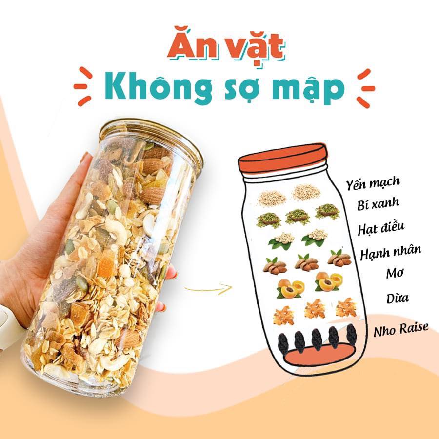 Ngũ Cốc Granola Nhiều Hạt Granola Ăn Kiêng Giảm Cân Ăn Vặt Bà Bầu Eatclean Vị Sô cô la 500g