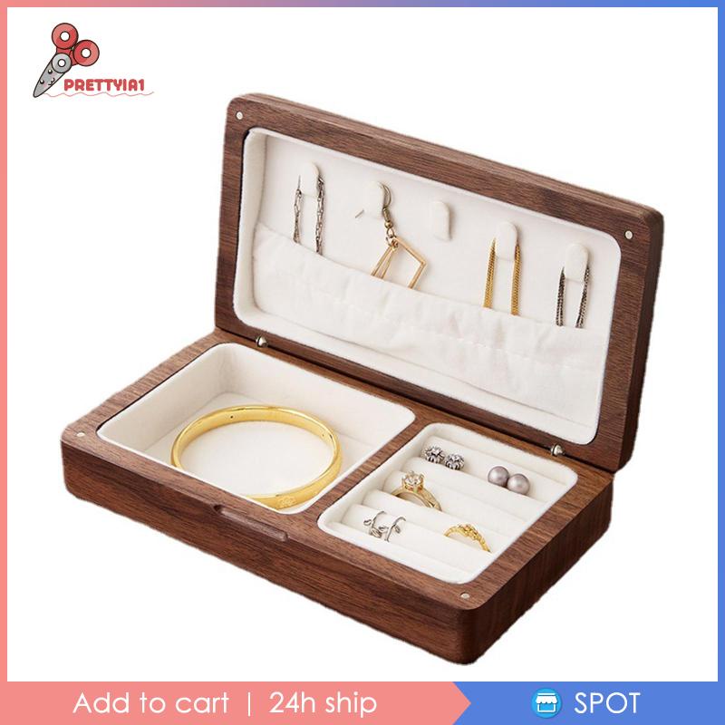 [Prettyia1] Hộp Đựng Trang Sức Hạt Óc Chó Retro Đựng Trang Sức Bông Tai Vòng Tay