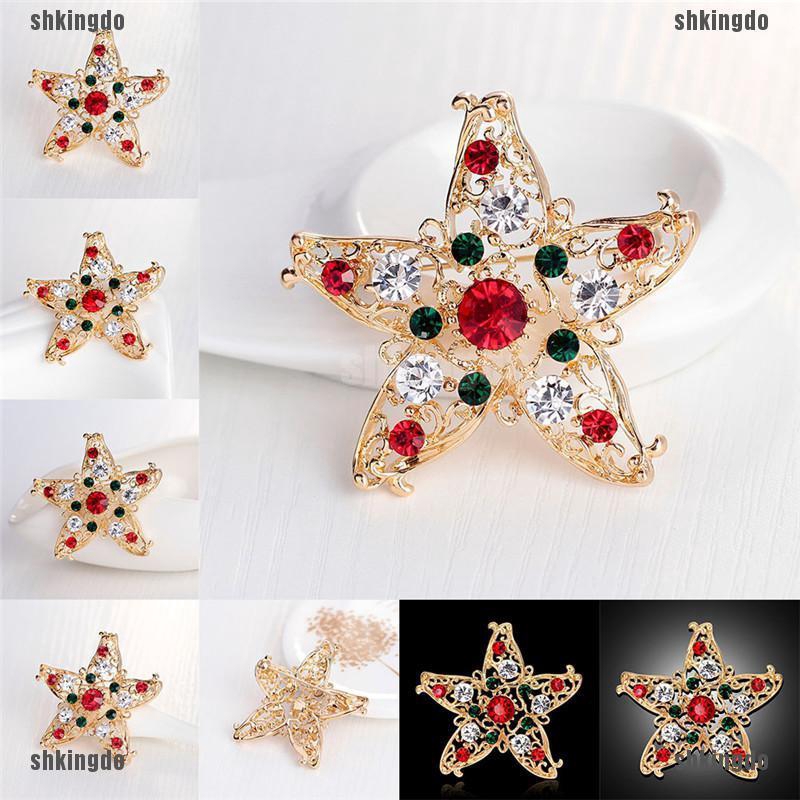 Trâm cài áo hình ngôi sao Giáng sinh đính pha lê thời trang