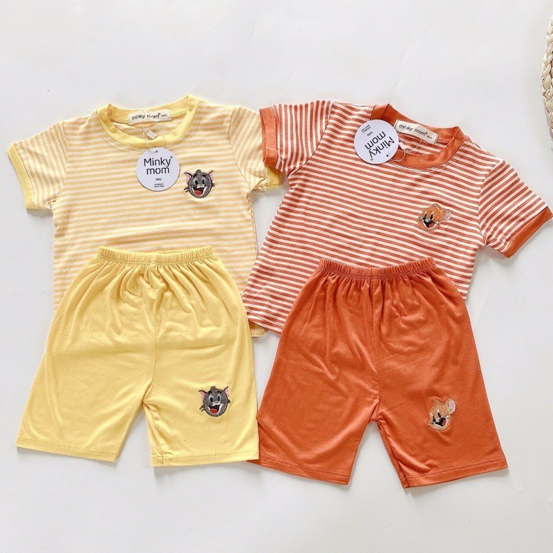 Bộ Cộc Kẻ Thun Lạnh Hàng Minky Mom Họa Tiết Mèo Và Chuột Cho Bé