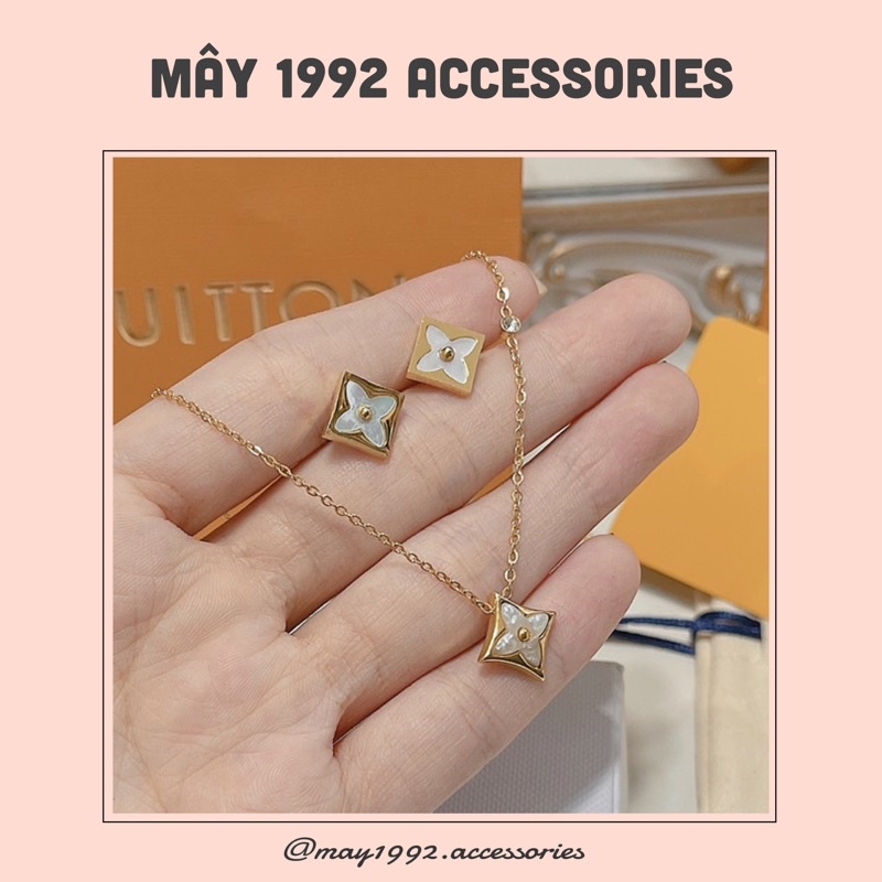 Set bông tai dây chuyền titan bền đẹp mẫu mới LV có sẵn - may1992.accessories