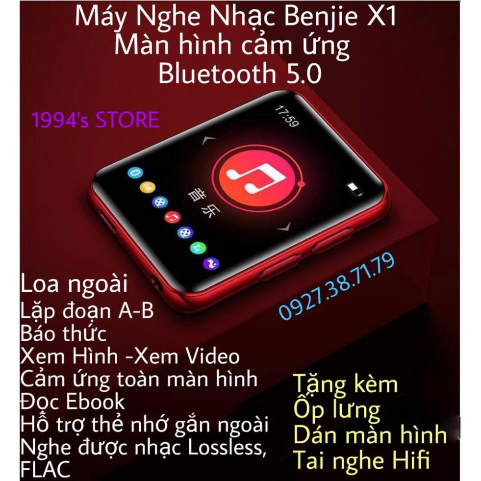 (CÓ SẴN) Máy Nghe Nhạc Benjie X1 Lossless, Bản 2021 Bluetooh 5.0-Loa Ngoài-Tặng Kèm Ốp Lưng, Tai Nghe Hifi, Dán Màn Hình