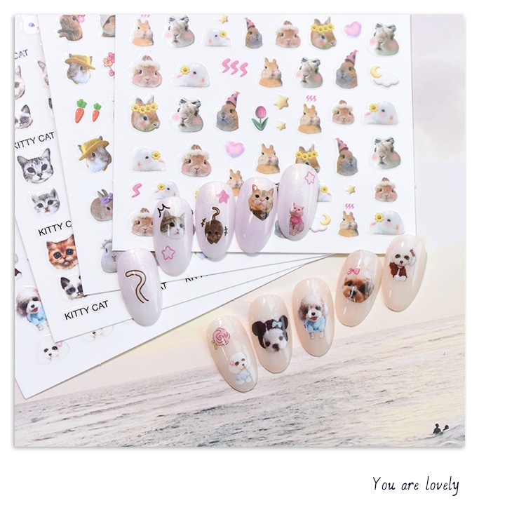 Sticker Dán Móng Tay Chống Nước Hình Mèo / Cún / Mèo Dễ Thương diy