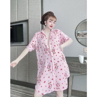 Đầm ngủ cổ sơ mi lụa Mango kèm quần xinh