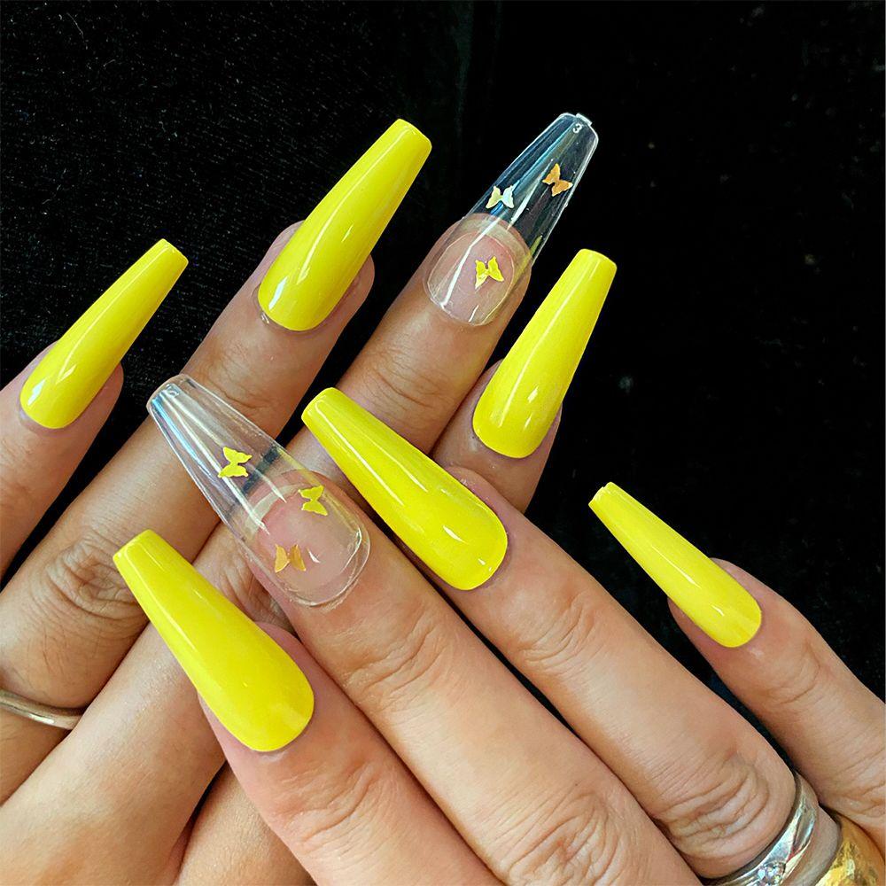 XIANTIN Hộp 24 Móng Tay Giả Màu Trơn Hình Bướm Thời Trang