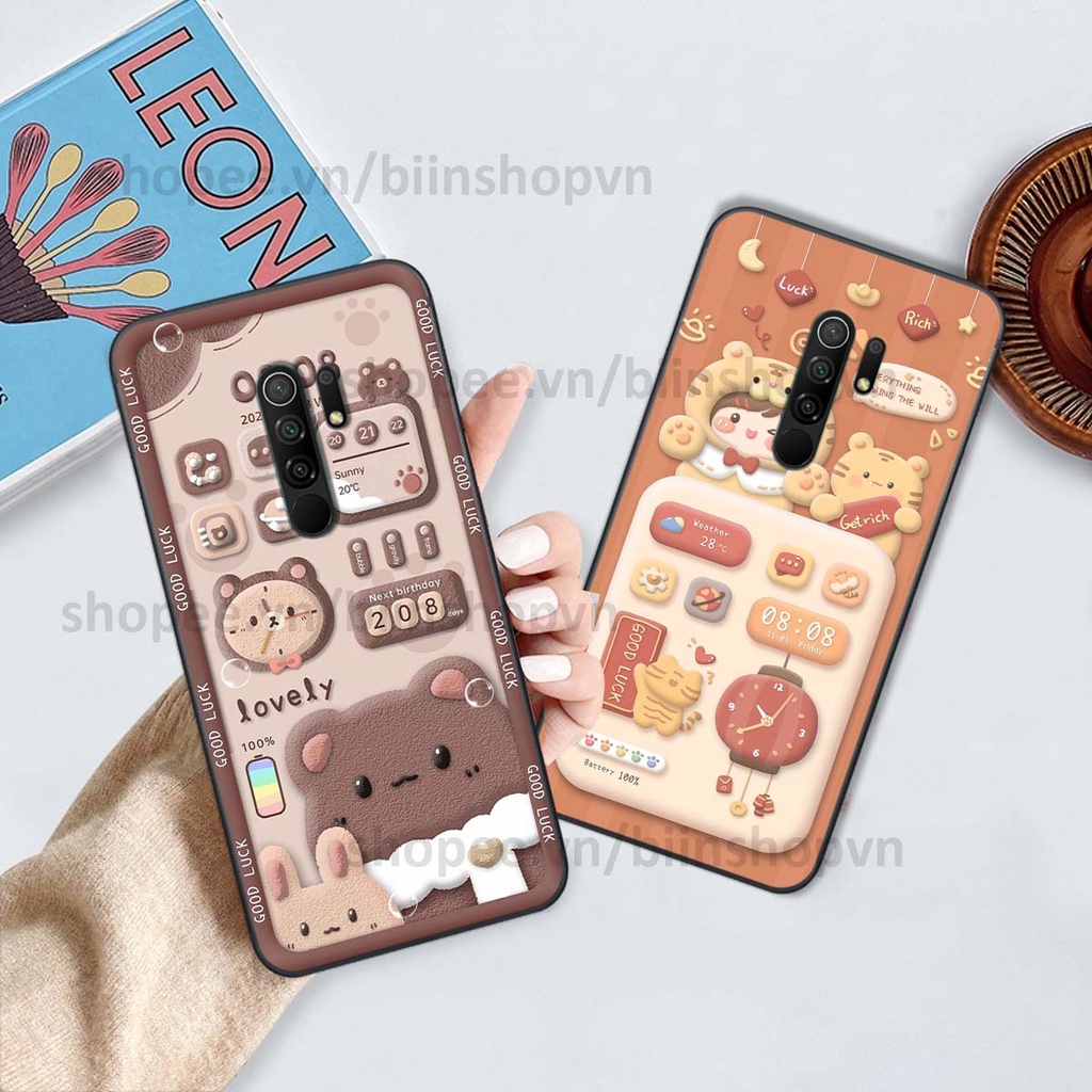 Ốp Xiaomi Redmi 9 in 3D icon gấu nổi siêu xinh, siêu đáng yêu, cá tính phong cách