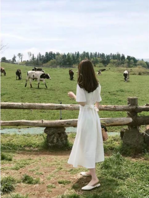 ĐẦM TRẮNG SUÔNG THẮT NƠ SAU HÀN QUỐC