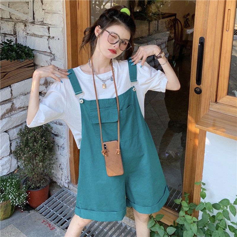 Bộ Trang Phục Hai Mảnh Gồm Áo Thun Dáng Rộng + Quần Short Dây Lưng Cao Phong Cách Hàn Quốc Thời Trang Cho Học Sinh Năm 2021