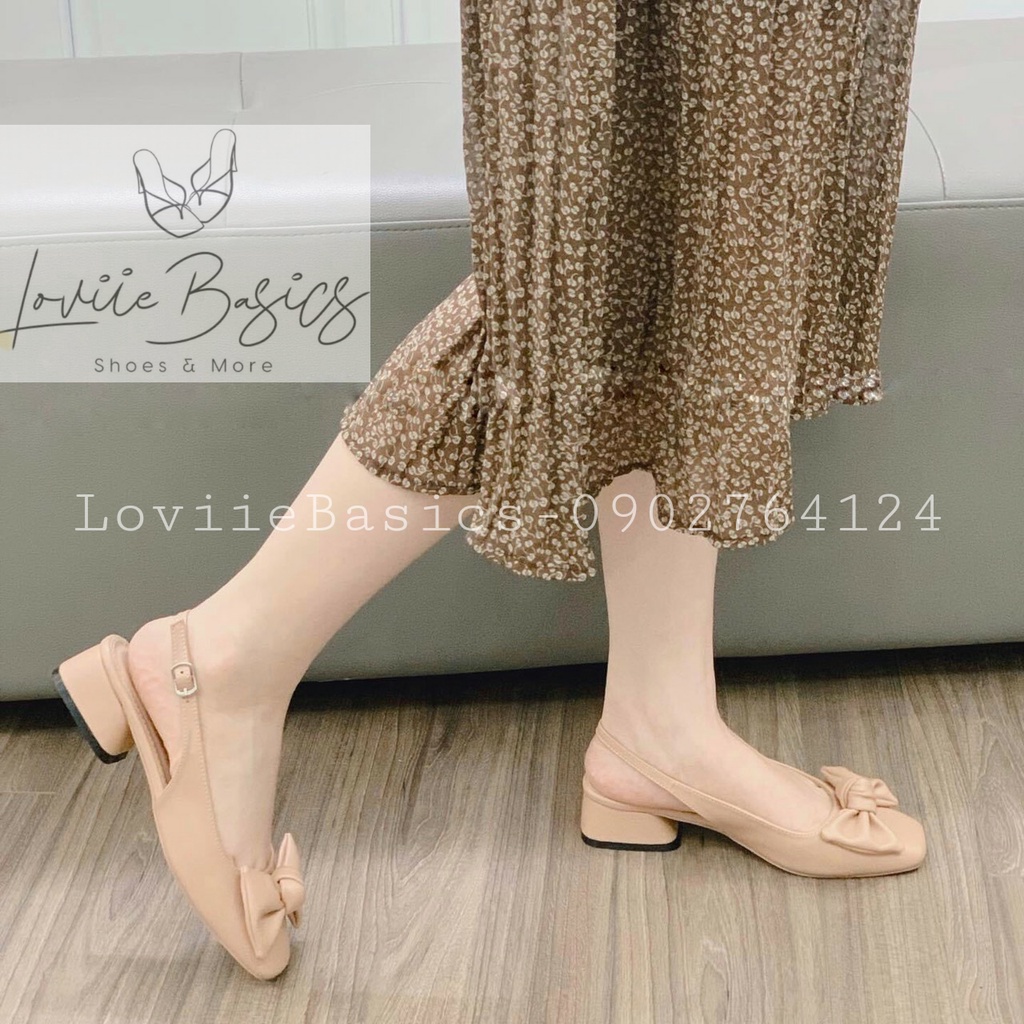 GIÀY SANDAL BÍT MŨI LOVIIE BASICS - GIÀY NỮ THỜI TRANG BÍT MŨI NƠ GÓT VUÔNG 2P - SANDAL DẠNG SỤC NỮ NƠ HỞ GÓT S210708