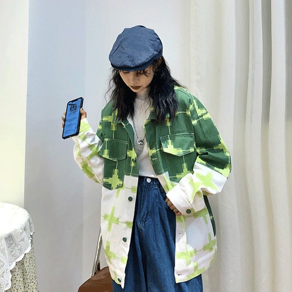 Áo khoác dáng ôm cài nút in họa tiết độc đáo phong cách retro Hàn Quốc thời trang mùa thu cho học sinh