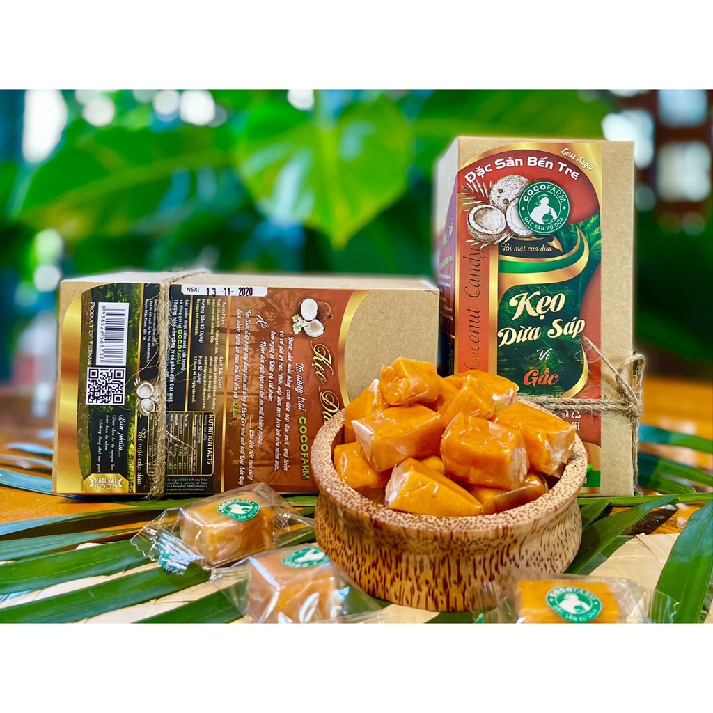 Kẹo Dừa Sáp Cocofarm Vị Gấc ít đường 300g
