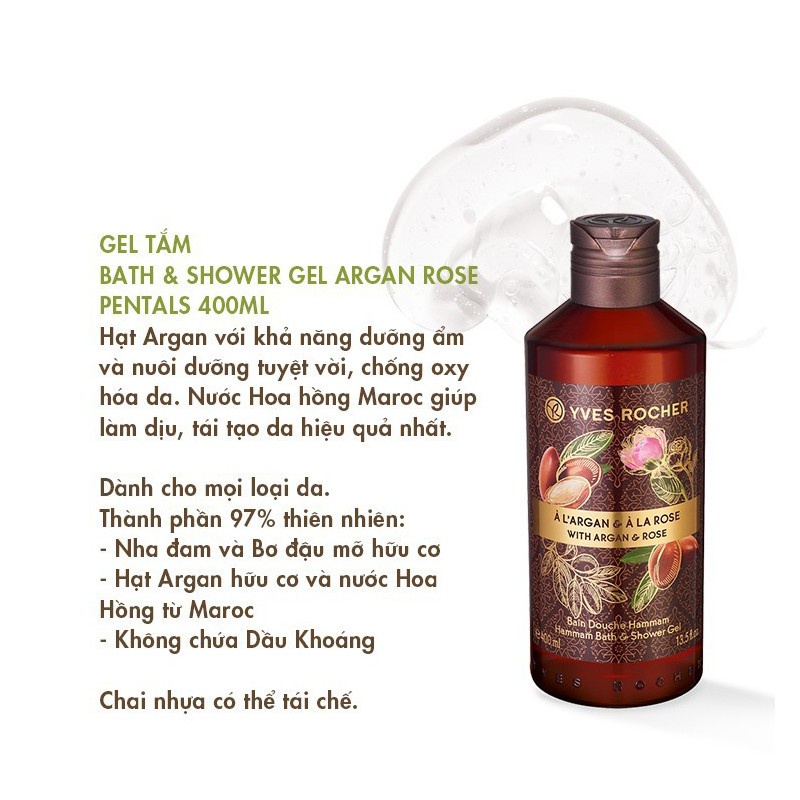 Gel tắm hương tinh dầu argan hoa hồng ARGAN ROSE HAMMAM BATH & SHOWER GEL 400ML