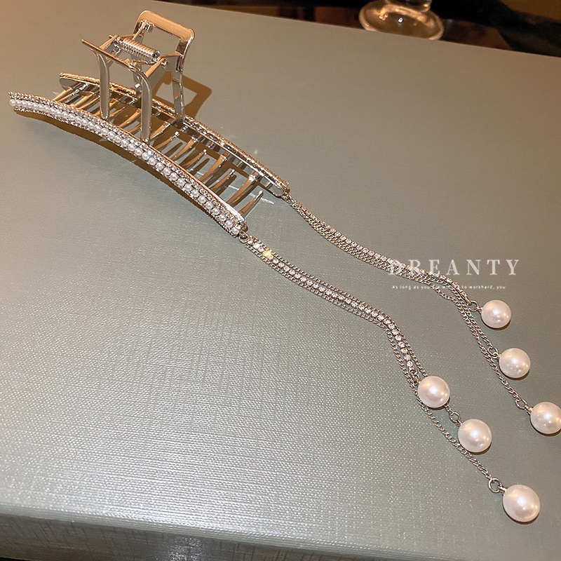 Kẹp Tóc Tua Rua Hình Học Đính Kim Cương Giả Bằng Kim Loại Cao Cấp