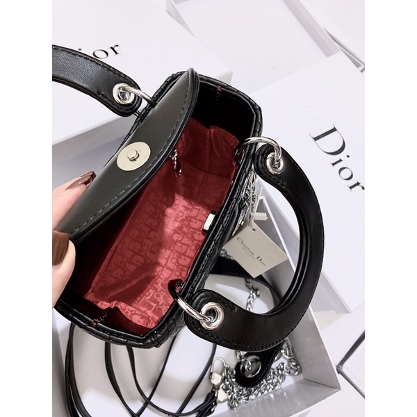 Túi di.orr trần ô sz 18cm kèm hộp