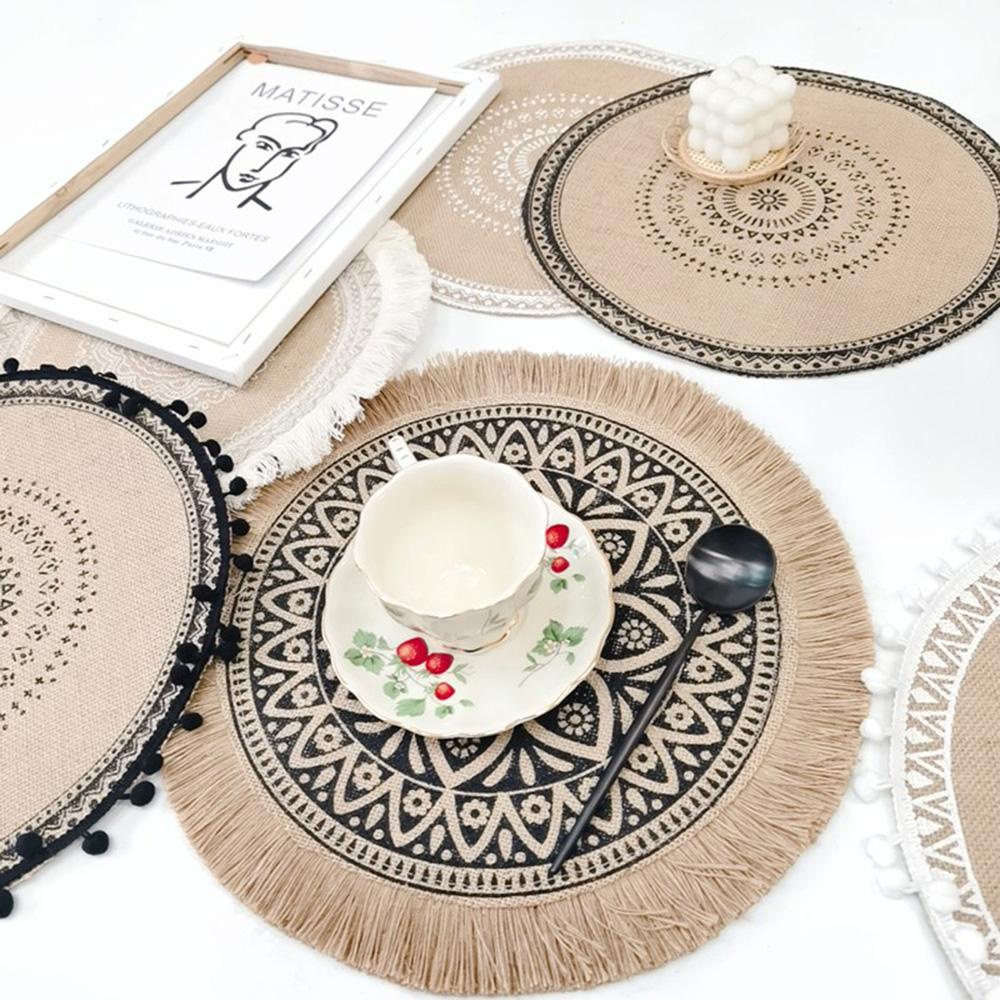 Tấm Lót Bàn Ăn Cách Nhiệt Chống Trượt Hình Tròn Thêu Thủ Công Tinh Tế