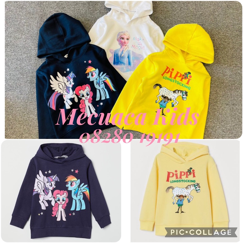 [2-10y] Aó hoddie nỉ bông dài tay có mũ thu đông dày dặn xuất dư Disney ELSA pony ngựa cho bé gái