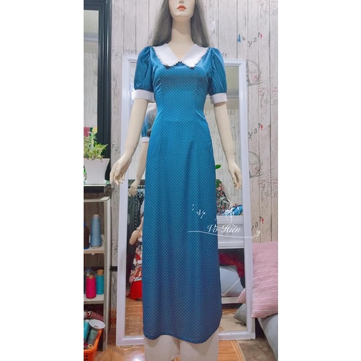 ÁO DÀI LỤA SATIN NGUYÊN SET CỐ BÈO CHỮ V | BigBuy360 - bigbuy360.vn
