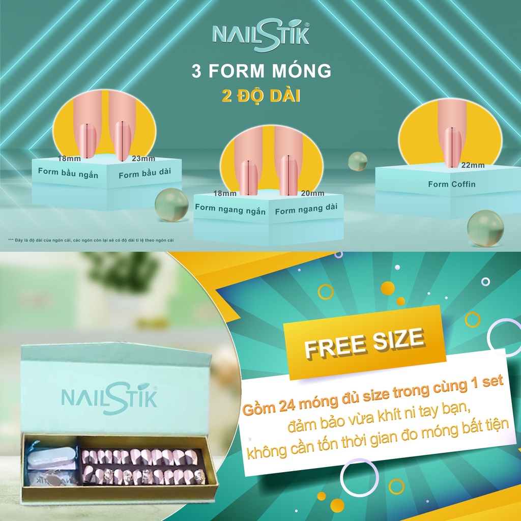 Móng úp thiết kế by NAILSTIK, màu xanh, form móng bầu, ngắn/dài,  059