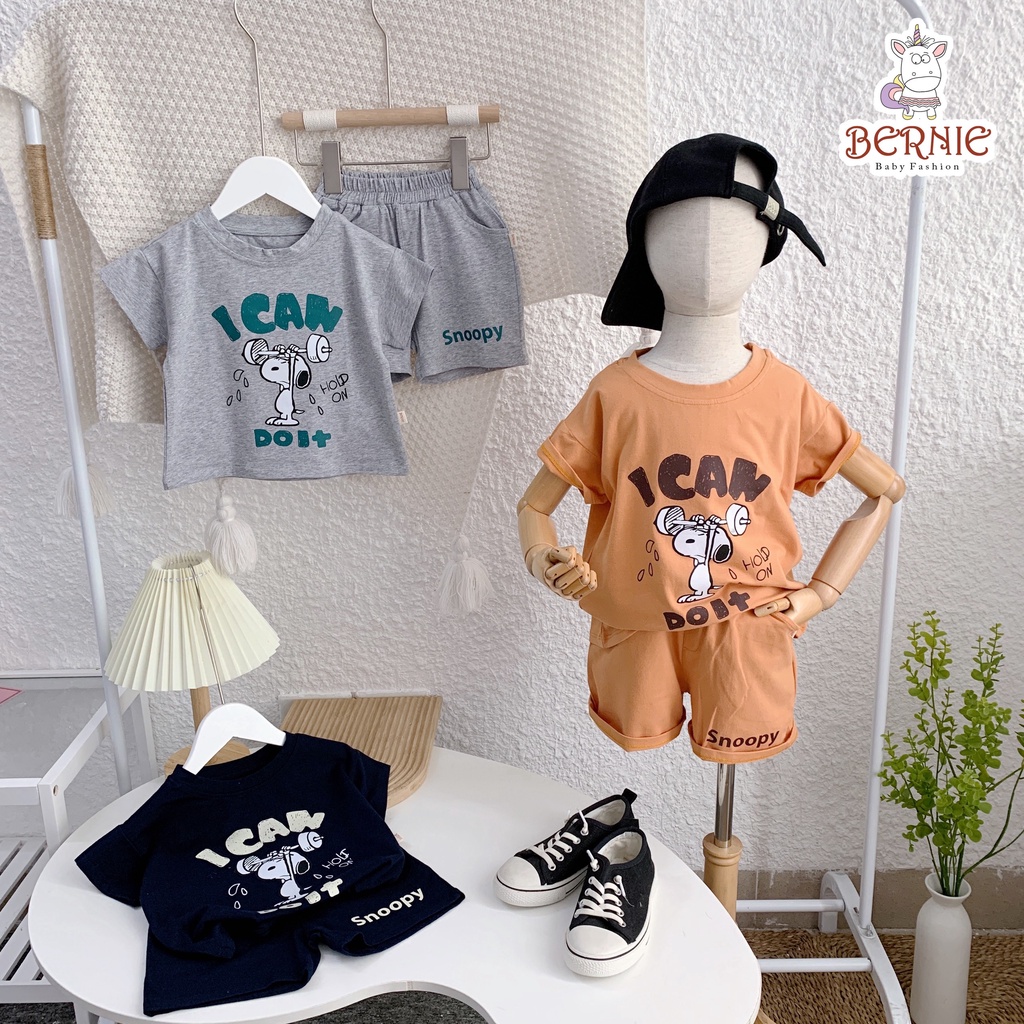 Bộ cotton mềm mát unisex cho bé, bộ thun cộc tay vải cotton mềm đẹp