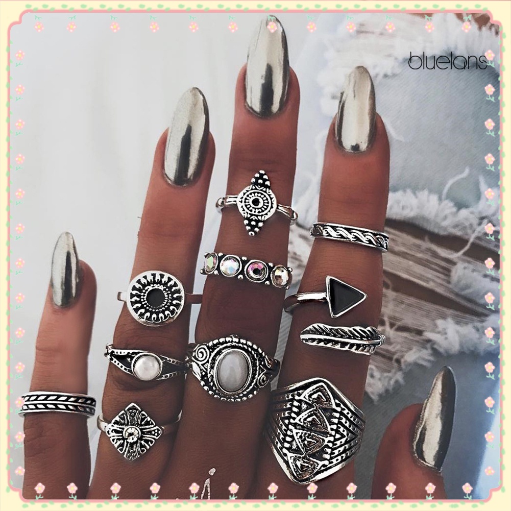 Set 10 Nhẫn Đeo Khớp Ngón Tay Phong Cách Boho Cho Nữ