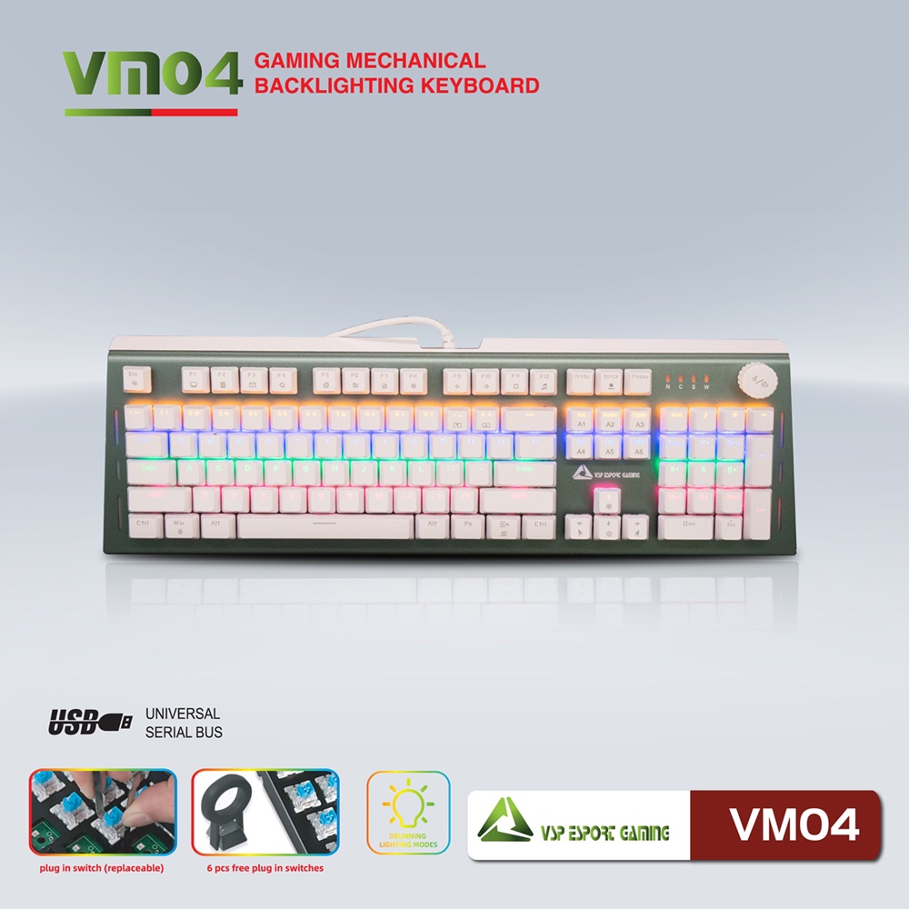 Giá siêu rẻ Bàn phím Cơ Gaming VSP Esport VM04 - 22 chế độ Led, Anti Ghost nhiều phím