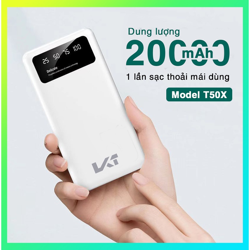 Pin Sạc Dự Phòng T50X Dung Lượng 20000mAh Có Đèn LED Rọi Sáng Và 4 Cáp Sạc Thông Minh