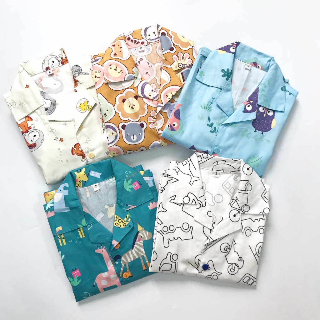 Pijama cho bé mặc ngủ mặc ở nhà vải Thô chất liệu hút mồ hôi Nhiều mẫu ngộ nghĩnh size 1-5 tuổi 10-20kg