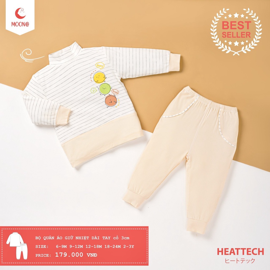[CHÍNH HÃNG] Bộ quần áo giữ nhiệt trẻ em dài tay cổ 3cm Heattech Moon