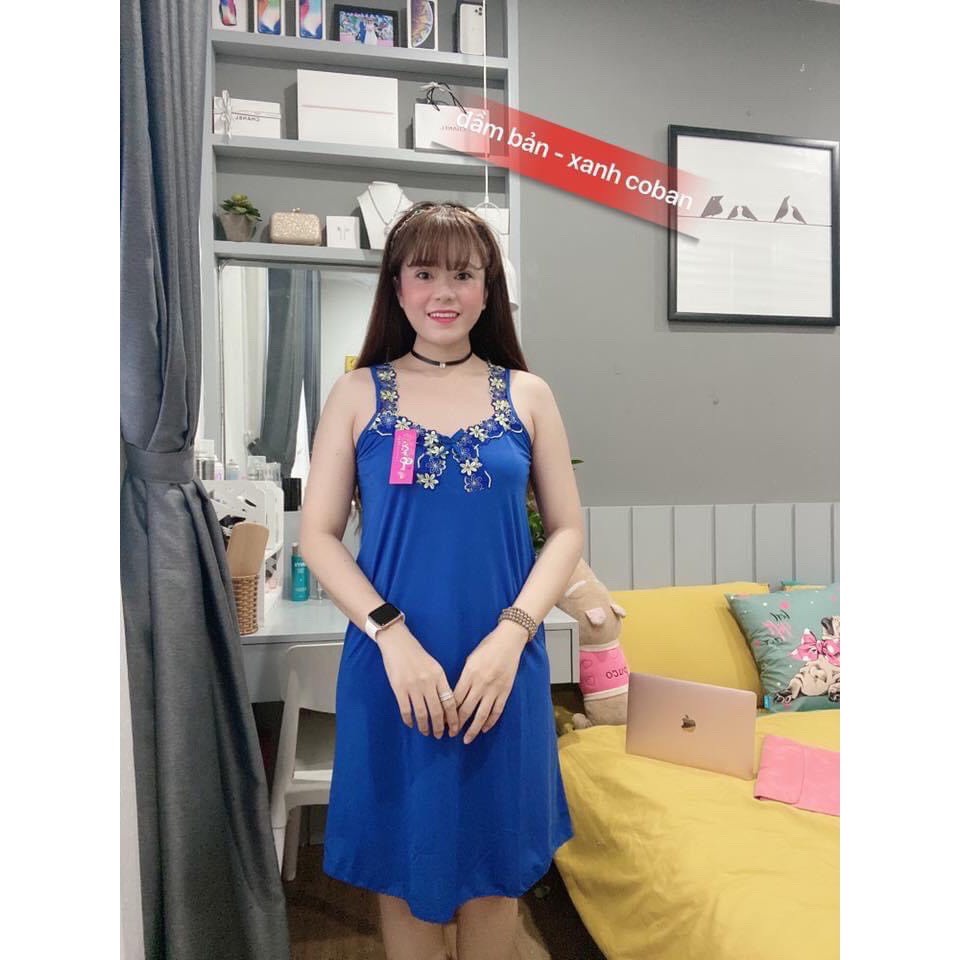 Đầm ngủ thun lạnh 2 dây Đầm ngủ mặc nhà dáng suông co giãn