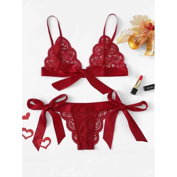 Bộ đồ lót trong suốt gợi cảm buộc nơ 842