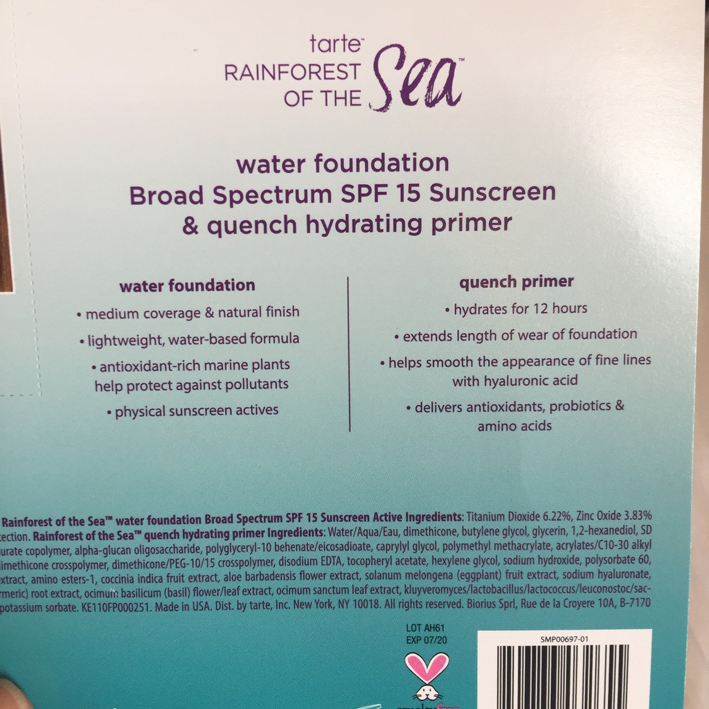 Kem nền Tarte - Rainforest Of The Sea Water Foundation SPF15 - [Có bill US] | BigBuy360 - bigbuy360.vn