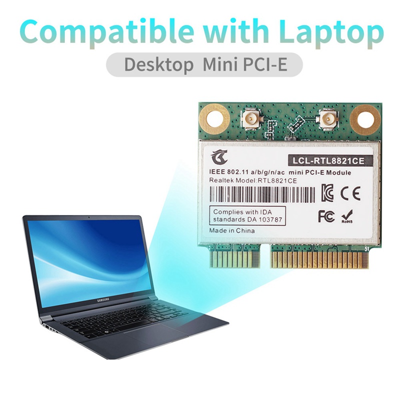 Rtl8821ce 802.11AC cho Bluetooth 4.2 433Mbps 2.4Ghz '5Ghz Băng tần kép Mini PCIe WiFi CARD RTL8821 Hỗ trợ máy tính xách tay-PC