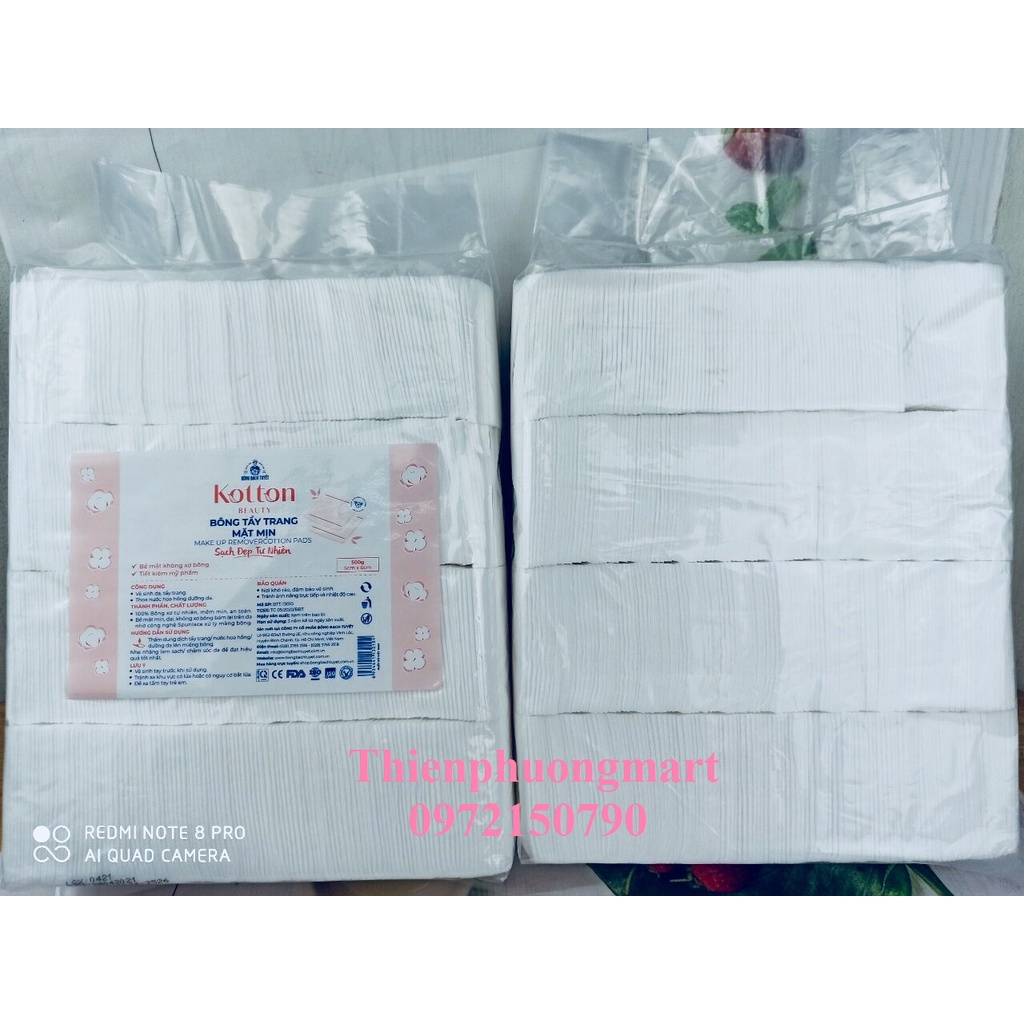 Bông Tẩy Trang Bề Mặt Mịn gói 500gr chính hãng Bông Bạch Tuyết - Bông Tẩy Trang Cotton Bề Mặt Mịn KOTTON BEAUTY size 5x6