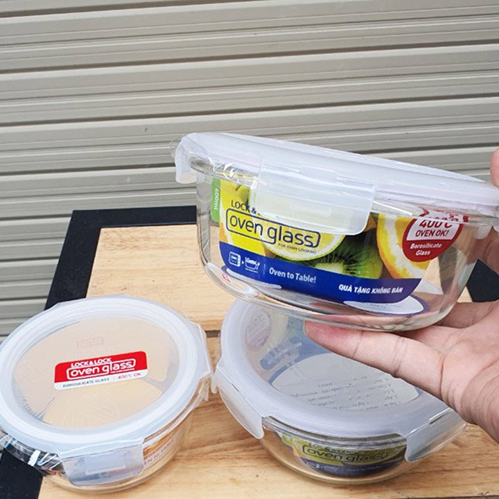 Bộ 3 hộp thủy tinh Lock&Lock 650ml, 650ml, 400ml và túi giữ nhiệt màu ngẫu nhiên
