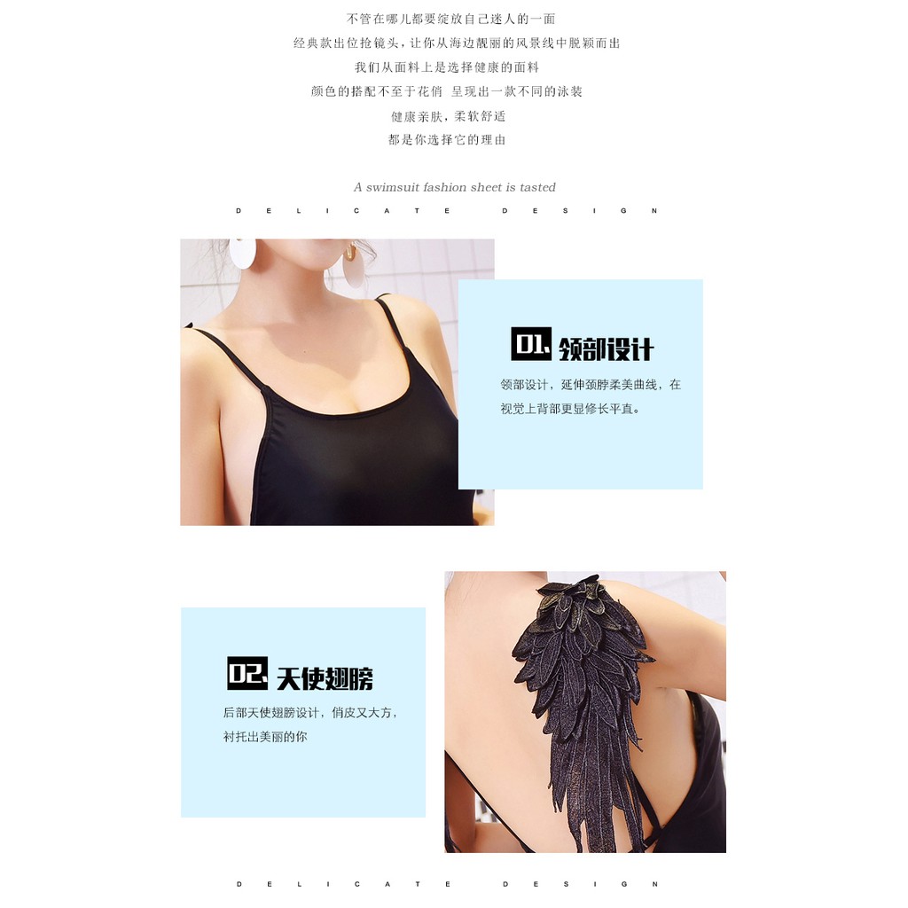 Bộ Đồ Bơi Màu Đen Họa Tiết Cánh Thiên Thần Thêu Quyến Rũ Cho Nữ | BigBuy360 - bigbuy360.vn