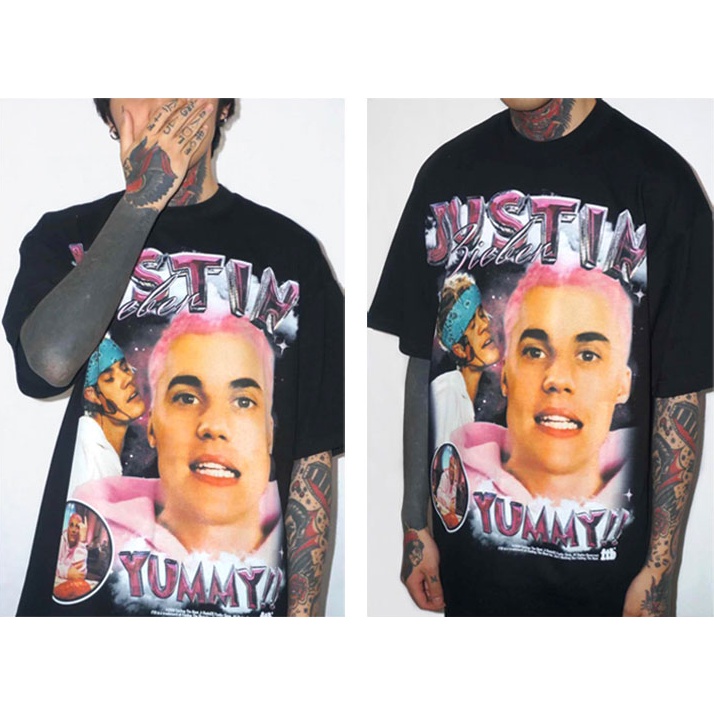 Áo Thun Vintage Justin Bieber Yummy Tay Lỡ Unisex - Đen/Trắng Cổ Tròn | Blackwork