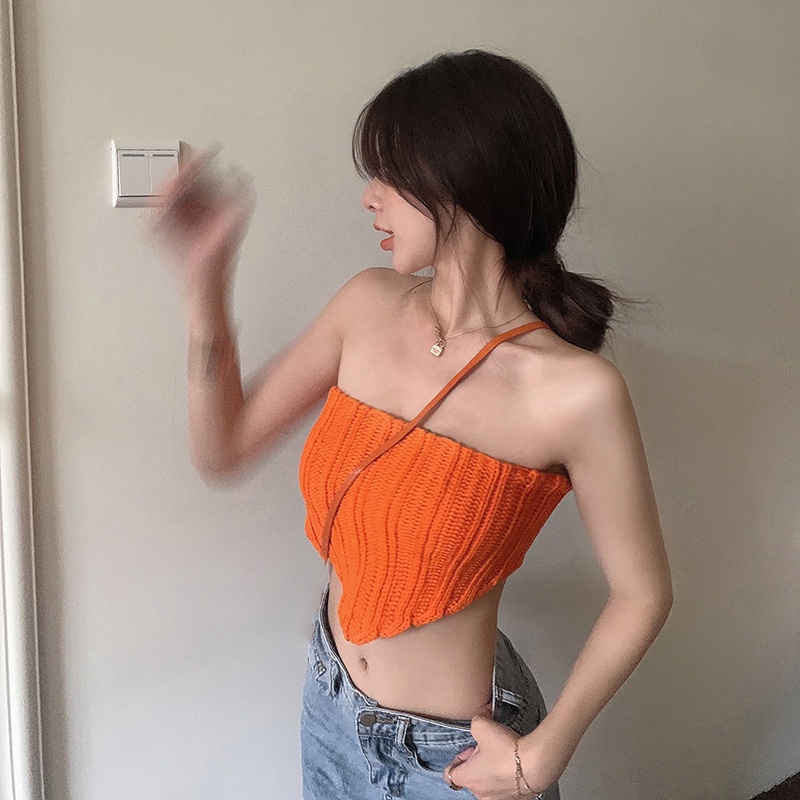 Áo Croptop Dệt Kim Không Tay Màu Sắc Trơn Thời Trang Cho Nữ