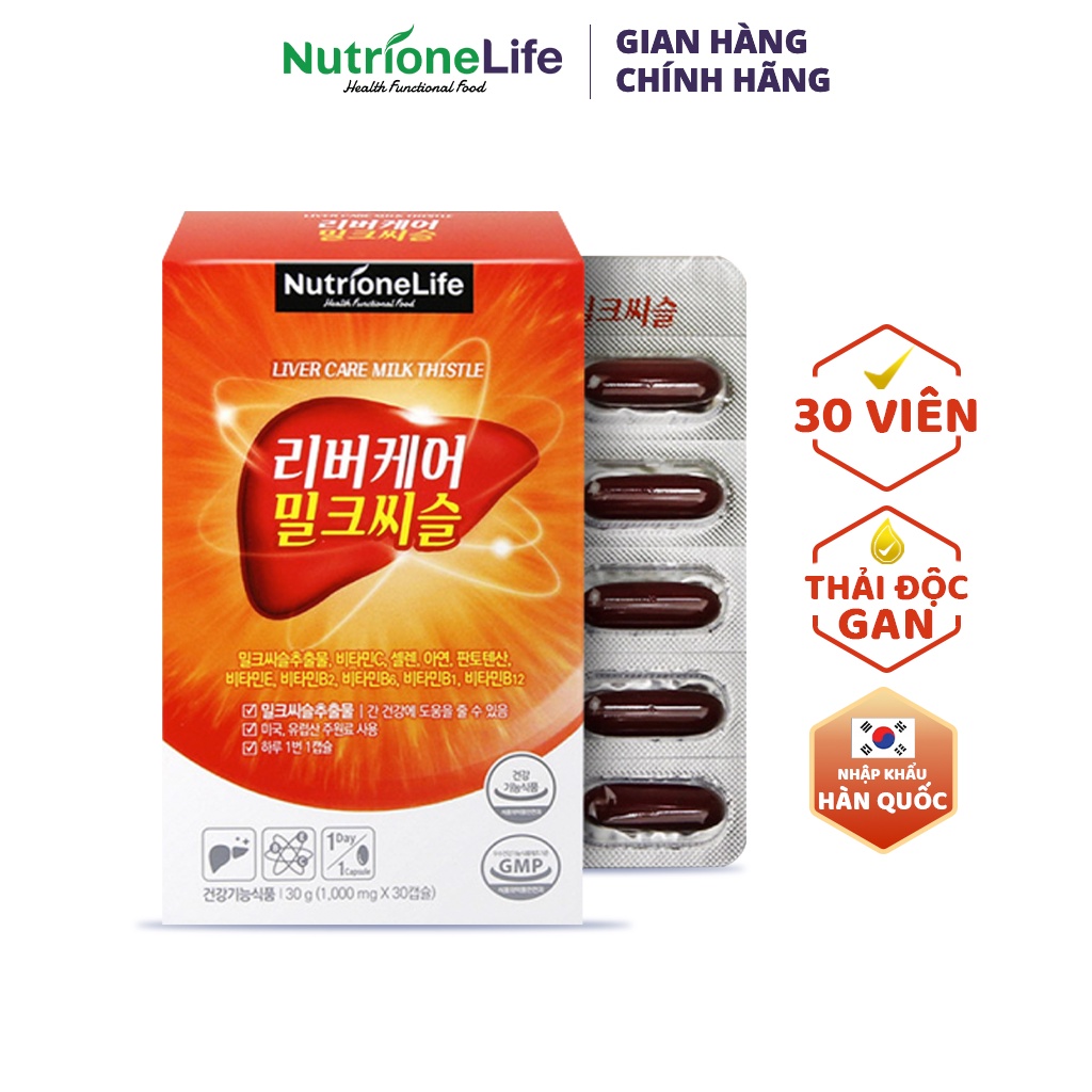 Viên Uống Bổ Gan NUTRIONELIFE Livercare Milkthistle Tăng Cường Chức Năng Gan, Mát Gan, Thải Độc, Hạ Men Gan Hộp 30Viên