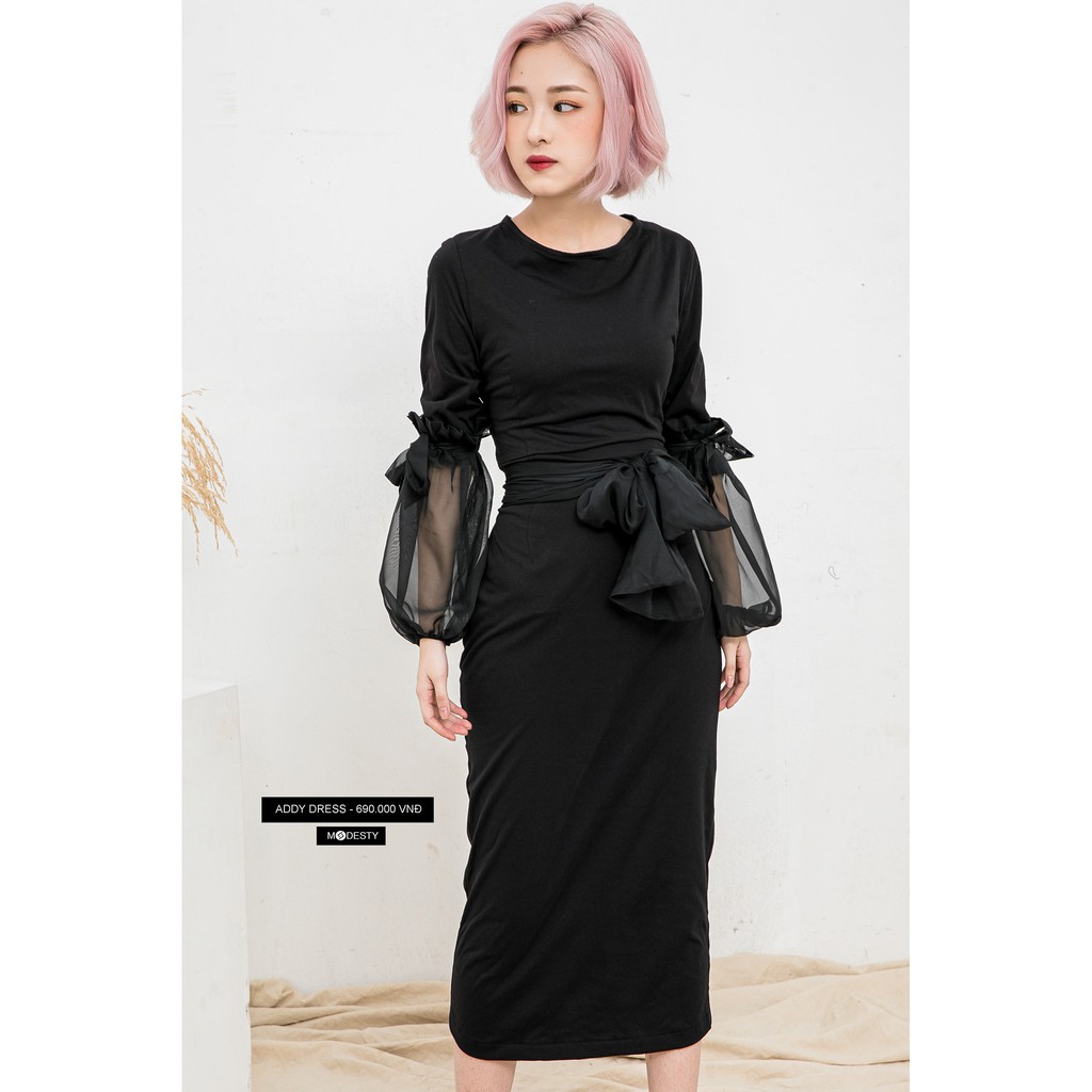 Modesty - Váy nỉ nơ voan Addy Dress