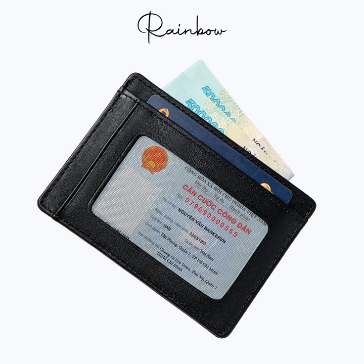 Ví đựng các loại thẻ da bò thật siêu mỏng chống trộm RFID thông minh nhỏ gọn tinh tế Rainbow RBULW 001