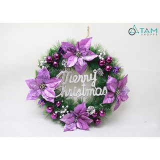 Vòng nguyệt quế Noel 4 hoa trạng nguyên ĐK 50cm X-VNGQ-17 TTTM